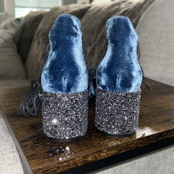 NEW Free People Mi iM Velvet Gladiator Heels SZ 40 Strappy Glitter Block Heel - Picture 3 of 4